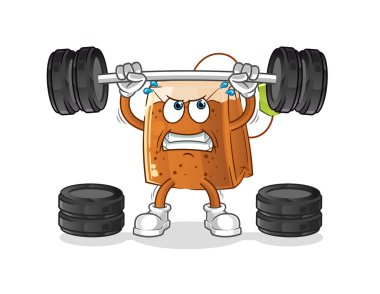 Çay poşeti halterciyi kaldırıyor. çizgi film maskotu vektörü