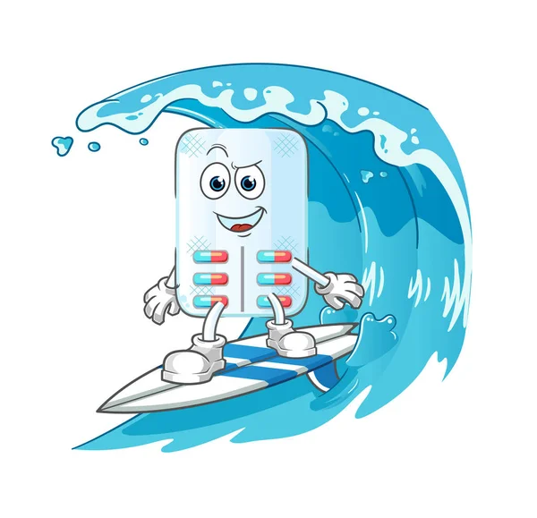 Tıp sörfü karakteri. çizgi film maskotu vektörü