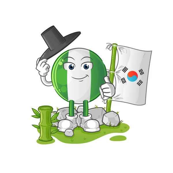 Personagem Coreano Bandeira Nigeriana Vetor Mascote Desenhos Animados — Vetor de Stock