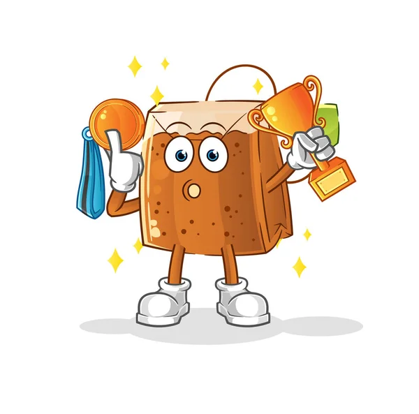 Tea Bag Winner Trophie Cartoon Character — Stock Vector