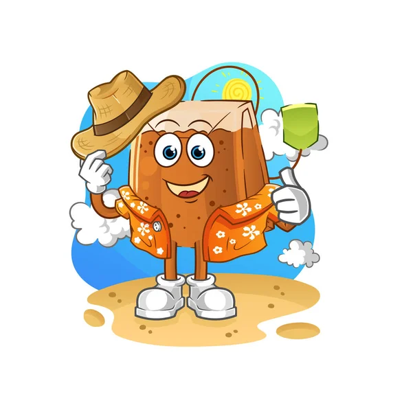 Çay poşeti tatile gider. çizgi film maskotu vektörü