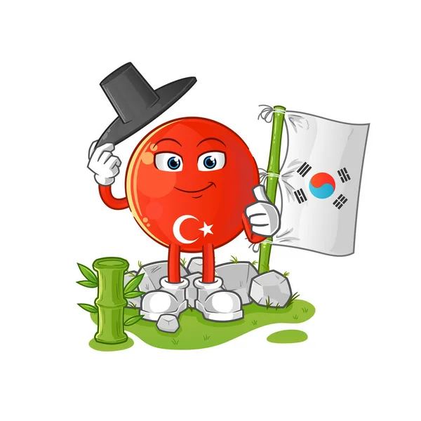 Bandera Turca Carácter Coreano Vector Mascota Dibujos Animados — Archivo Imágenes Vectoriales