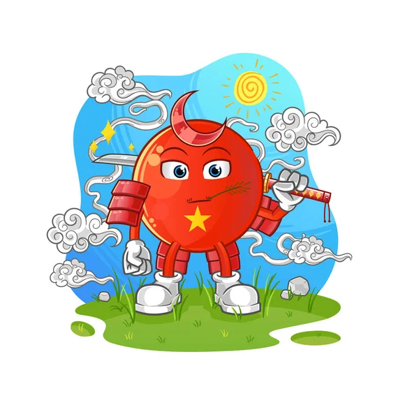 Vietnamese Vlag Samoerai Cartoon Tekenfilm Mascotte Vector — Stockvector