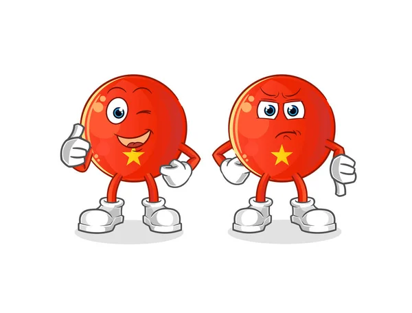 Vietnamská Vlajka Palce Nahoru Palce Dolů Karikatura Maskot Vektor — Stockový vektor