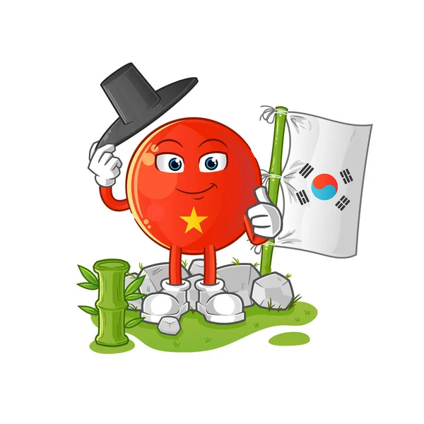 Personagem Coreano Bandeira Vietnamita Vetor Mascote Desenhos Animados — Vetor de Stock