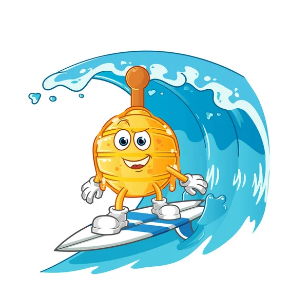 Mel Madeira Mergulhador Surfar Personagem Vetor Mascote Desenhos Animados — Vetor de Stock
