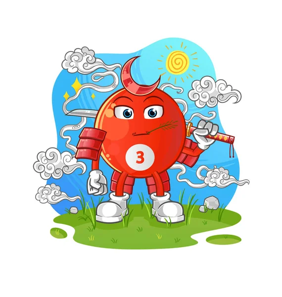 Kırmızı bilardo topu samuray çizgi filmi. çizgi film maskotu vektörü