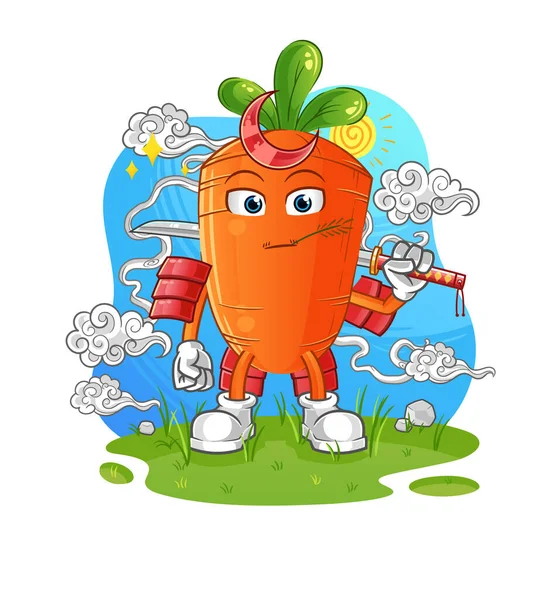 Havuç samuray çizgi filmi. çizgi film maskotu vektörü