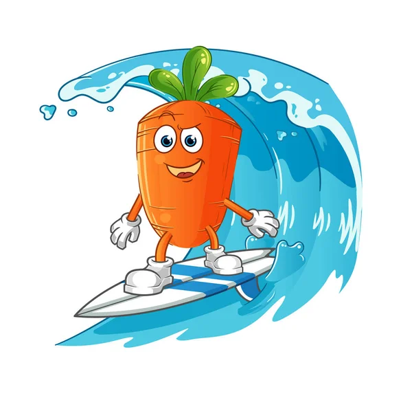 Havuç sörfü karakteri. çizgi film maskotu vektörü