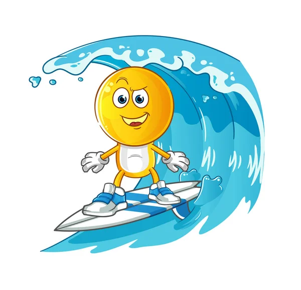 emoticon head cartoon surfing character. cartoon mascot vector