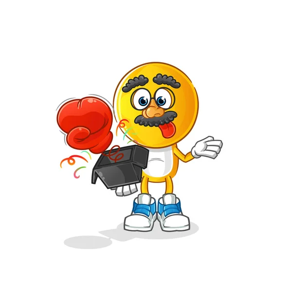 Emoticon Cabeça Desenho Animado Brincadeira Luva Caixa Mascote Desenhos Animados — Vetor de Stock