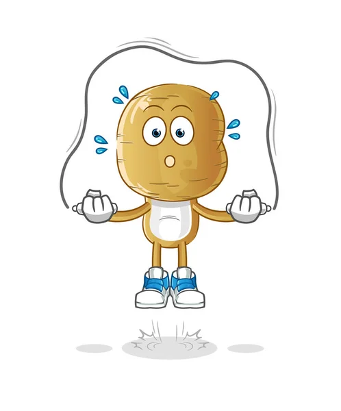 Potato Head Cartoon Jump Rope Exercise Character Vector — Stock Vector