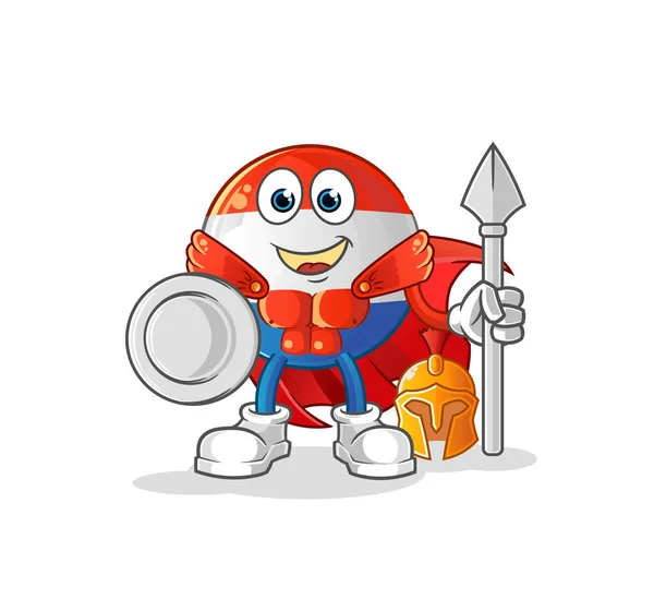 Carácter Espartano Bandera Holandesa Vector Mascota Dibujos Animados — Vector de stock