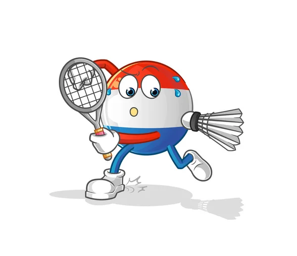 Holandská Vlajka Hrající Badmintonovou Ilustraci Vektor Znaků — Stockový vektor