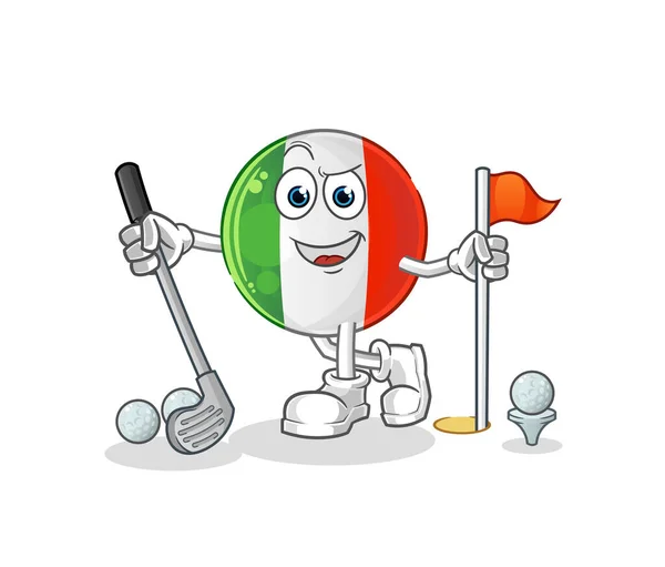 Italská Vlajka Hrající Golfový Vektor Kreslený Znak — Stockový vektor