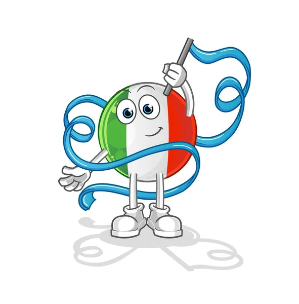 Itália Bandeira Rítmica Ginástica Mascote Vector Dos Desenhos Animados — Vetor de Stock