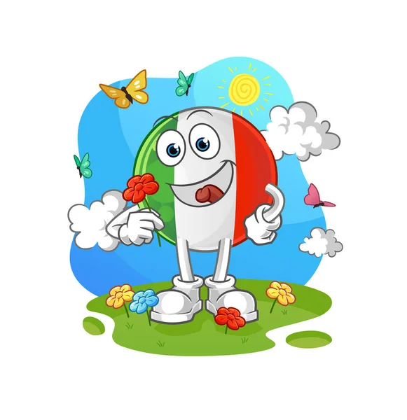 İtalya bayrağı baharda çiçek toplar. karakter vektörü