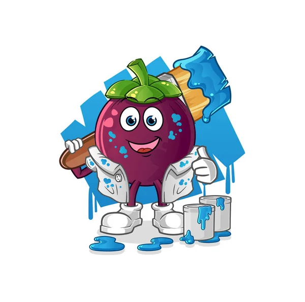 Mangosteen Ressam Çizimi. karakter vektörü