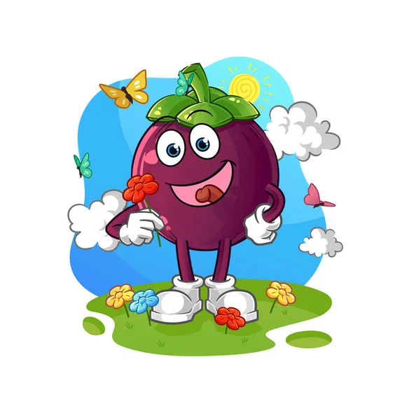 Mangosteen baharda çiçek toplar. karakter vektörü