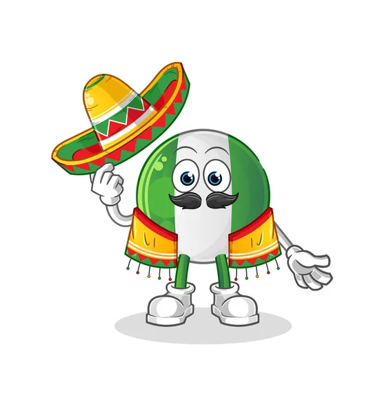 Nigerian Flag Mexican Culture Flag Cartoon Mascot Vector — Stock Vector