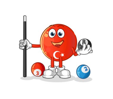 Türk bayrağı bilardo karakterini canlandırıyor. çizgi film maskotu vektörü