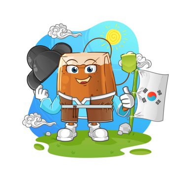 Çay poşeti Kore kültür vektörü. çizgi film karakteri