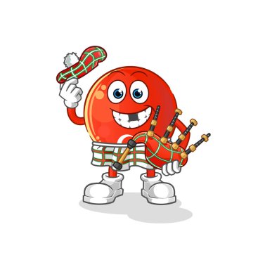 Gayda taşıyıcısı olan Türk bayrağı İskoç. çizgi film karakteri