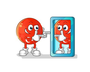 Türk bayrağı ayna karikatürüne bakıyor. çizgi film maskotu vektörü