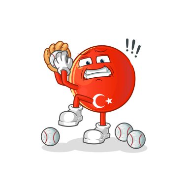 Türk bayrağı beyzbol atıcısı çizgi filmi. çizgi film maskotu vektörü