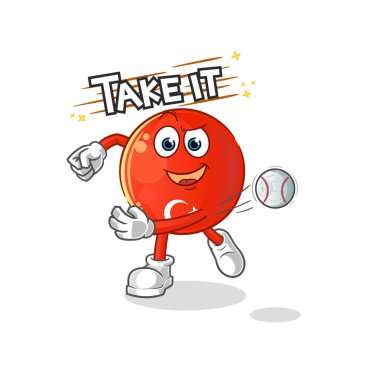 Türk bayrağı beysbol taşıyıcısı atıyor. çizgi film karakteri