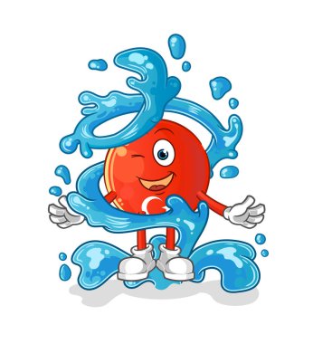 Su maskotlu Türk bayrağı. çizgi film vektörü