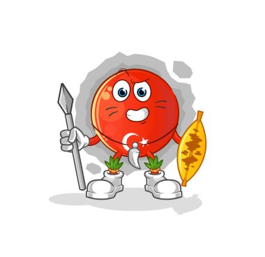 Türk bayrağı Afrikalı kabile savaşçı maskotu. çizgi film vektörü