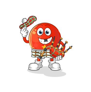 Gayda taşıyıcısı olan Vietnam bayrağı İskoç. çizgi film karakteri