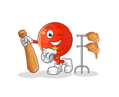 Vietnam bayrağı beyzbol maskotu oynuyor. çizgi film vektörü