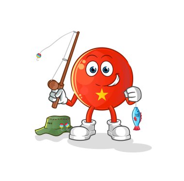 Vietnam bayrağı balıkçısı illüstrasyonu. karakter vektörü