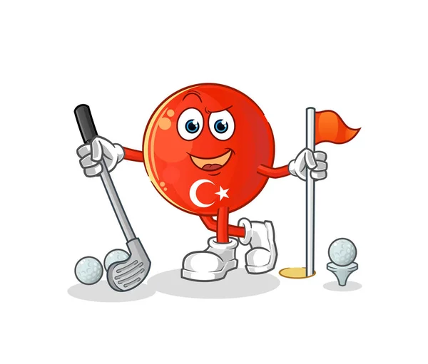Turecká Vlajka Hraje Golfový Vektor Kreslený Znak — Stockový vektor