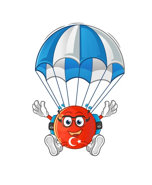 Bandera Turca Carácter Paracaidismo Vector Mascota Dibujos Animados — Vector de stock