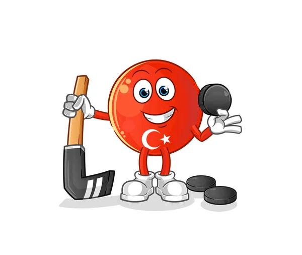 Turecka Flaga Grająca Hokeja Postać Kreskówki — Wektor stockowy