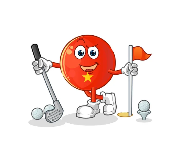 Vietnamská Vlajka Hrající Golfový Vektor Kreslený Znak — Stockový vektor