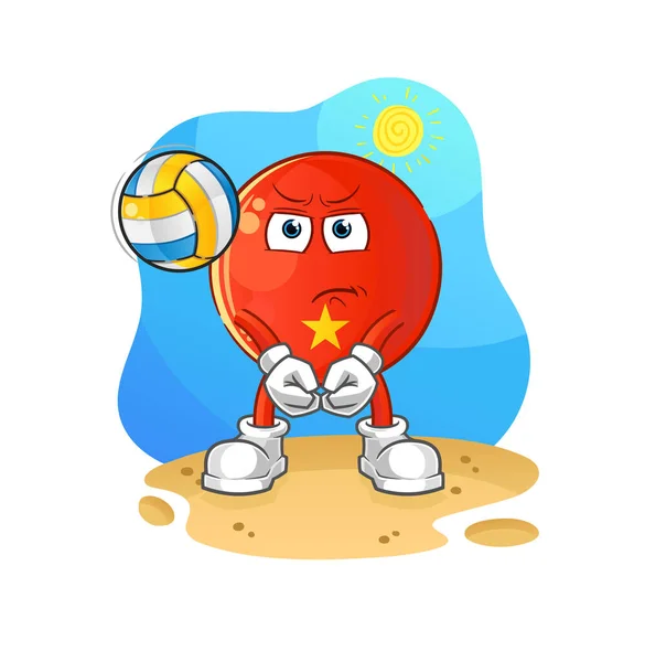 Vietnamese Flag Play Volleyball Mascot Cartoon Vector — Stock Vector