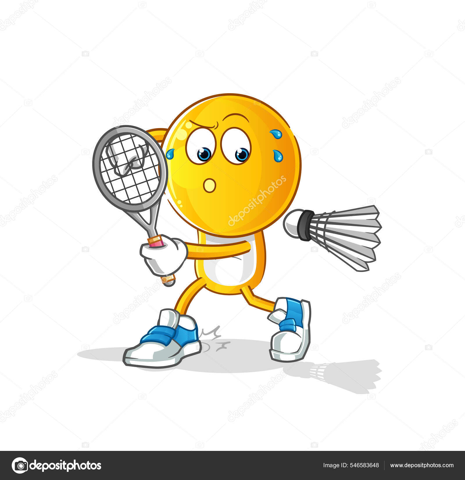 Emoticonos Cabeza Dibujos Animados Jugando Bádminton Ilustración Vector