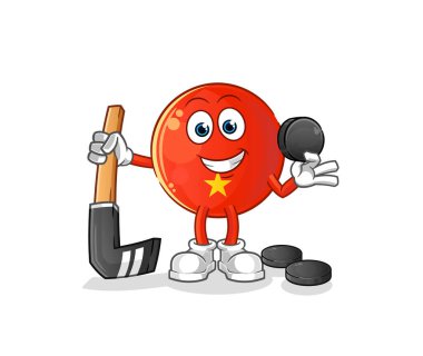 Vietnam bayrağı hokey oynuyor. çizgi film karakteri