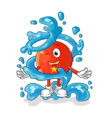 Vietnam bayrağı ve su maskotu. çizgi film vektörü