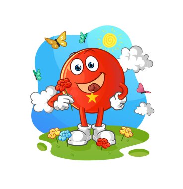 Vietnam bayrağı baharda çiçek toplar. karakter vektörü