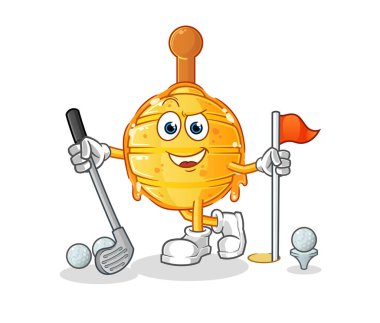 Tahta bal kovanı golf oynuyor. çizgi film karakteri