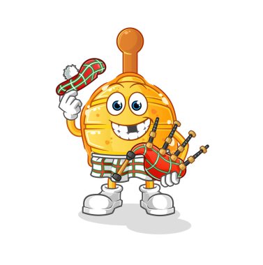 Ahşap gayda taşıyıcılı ballı dipper İskoç. çizgi film karakteri