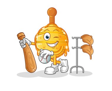 Beyzbol maskotu rolünü oynayan ahşap ballı ayı. çizgi film vektörü