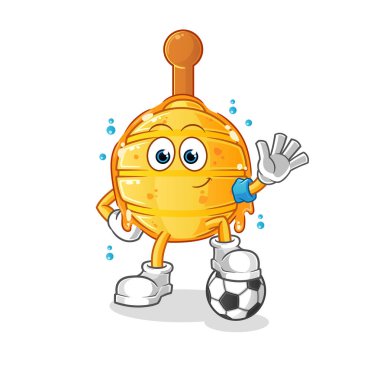 Tahta ballı abur cubur futbol illüstrasyonu oynuyor. karakter vektörü