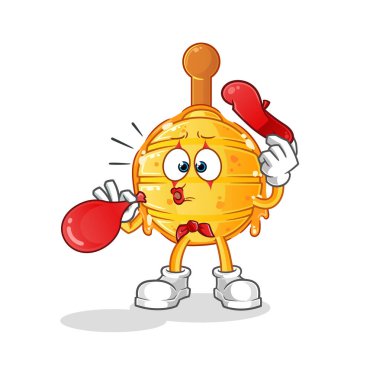 Tahta ballı pandomim balonu şişiriyor. çizgi film maskotu vektörü