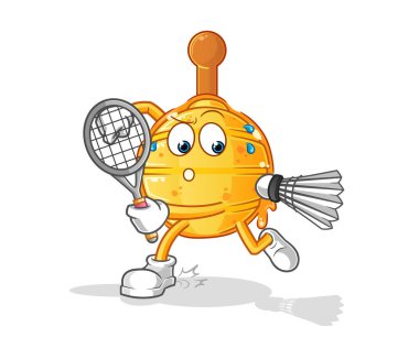 Ahşap bal aygırı badminton oynuyor. karakter vektörü